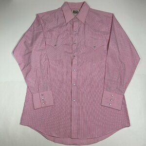 Vtg Ely Cattleman Men Shirt Western Pearl Snap Long Sleeve Striped Pink Sz 16-33